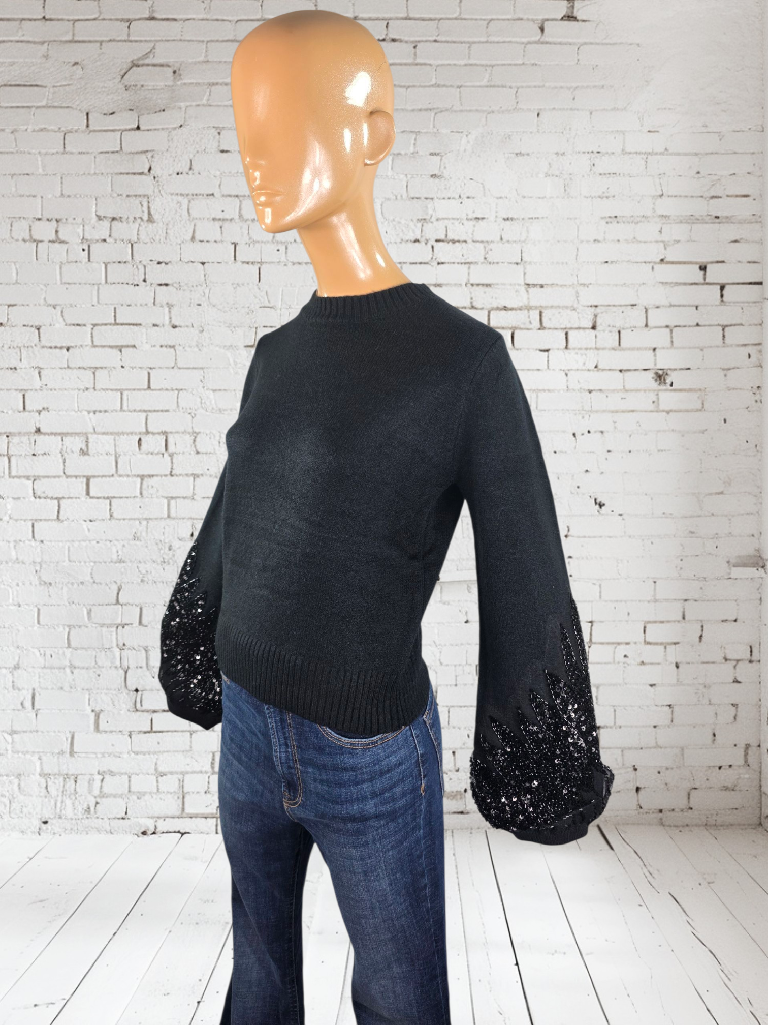 Women's Fitted Long Sleeve Premium Jumper with Sequins Detailing