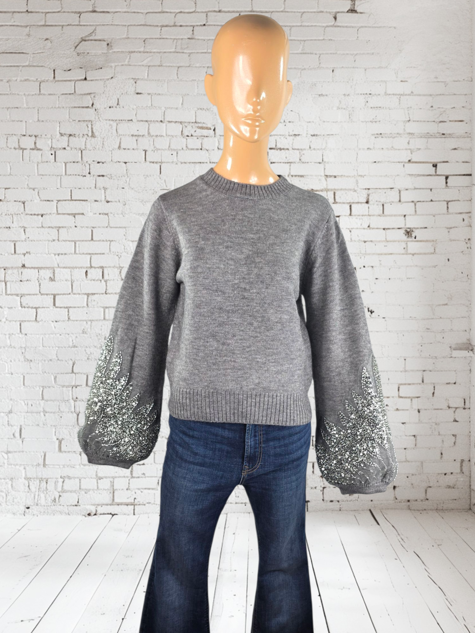 Women's Fitted Long Sleeve Premium Jumper with Sequins Detailing