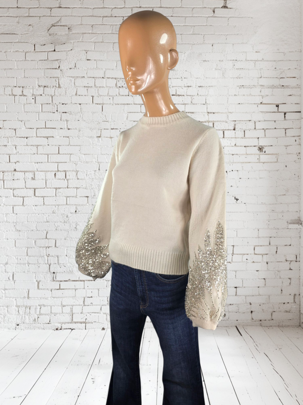 Women's Fitted Long Sleeve Premium Jumper with Sequins Detailing