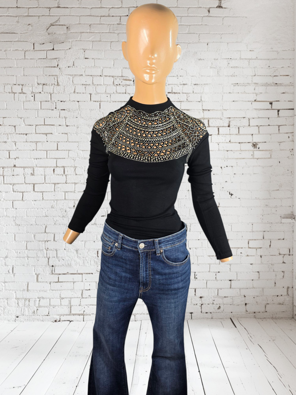 Luxury Evening Long Sleeve Top with Sparkling Detailing