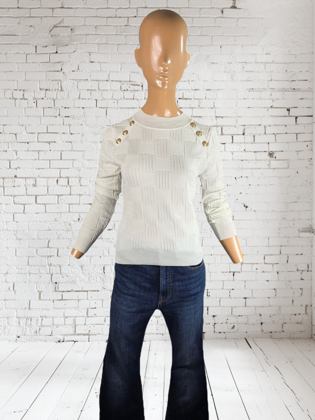 Womens Button-Shoulder Ribbed-Knit Fitted Top