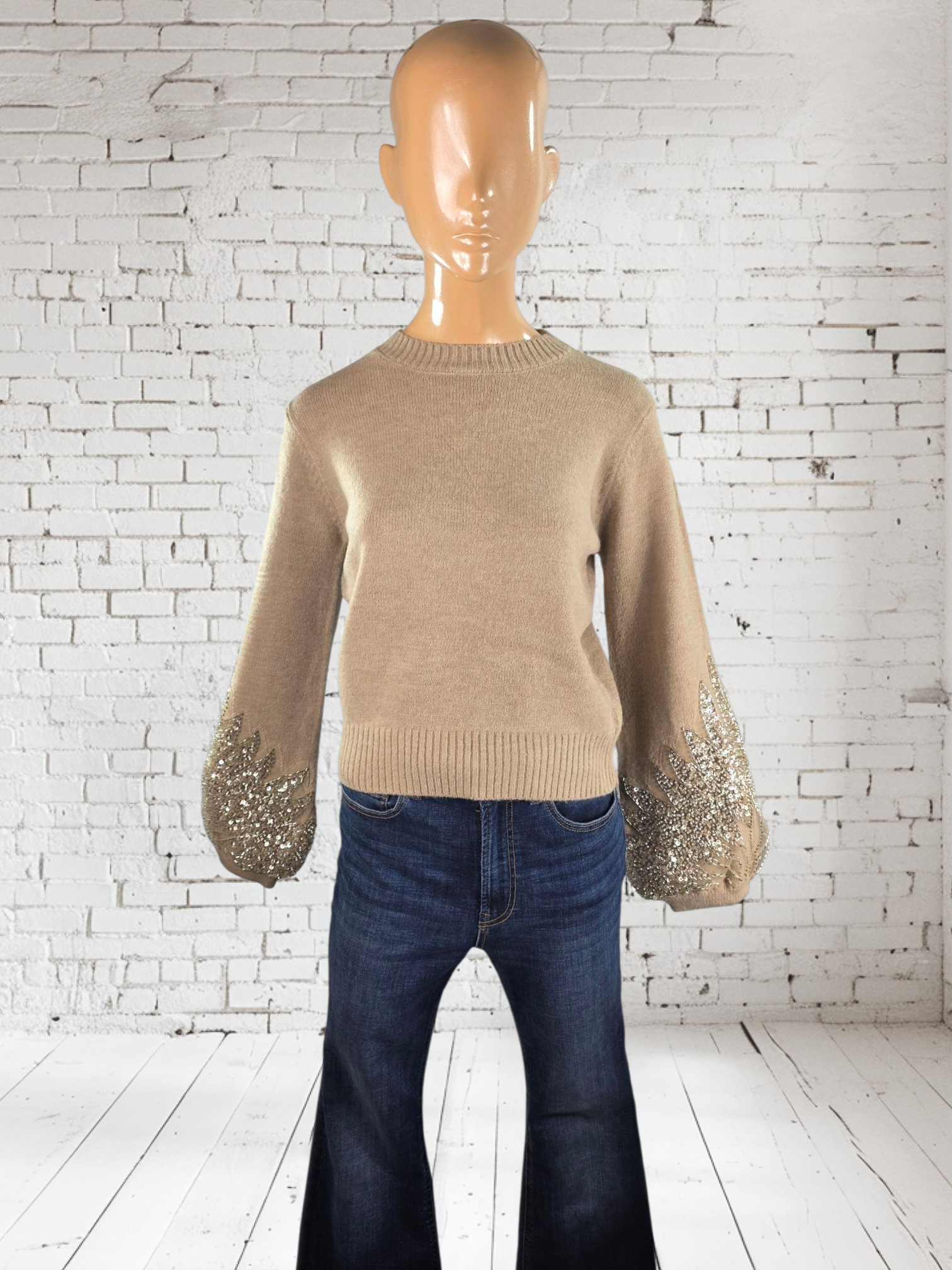 Women's Fitted Long Sleeve Premium Jumper with Sequins Detailing