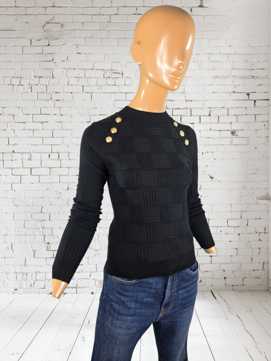 Womens Button-Shoulder Ribbed-Knit Fitted Top