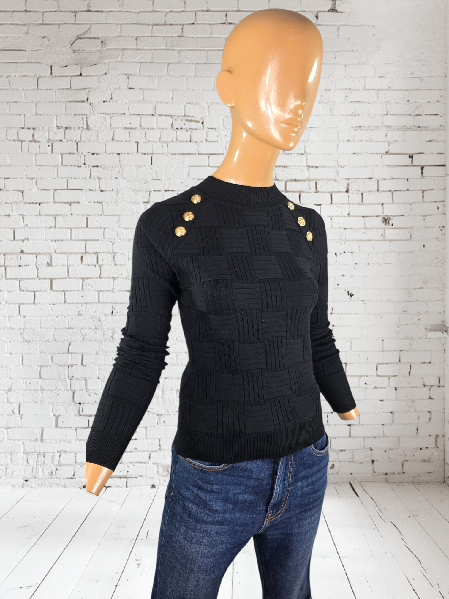 Womens Button-Shoulder Ribbed-Knit Fitted Top