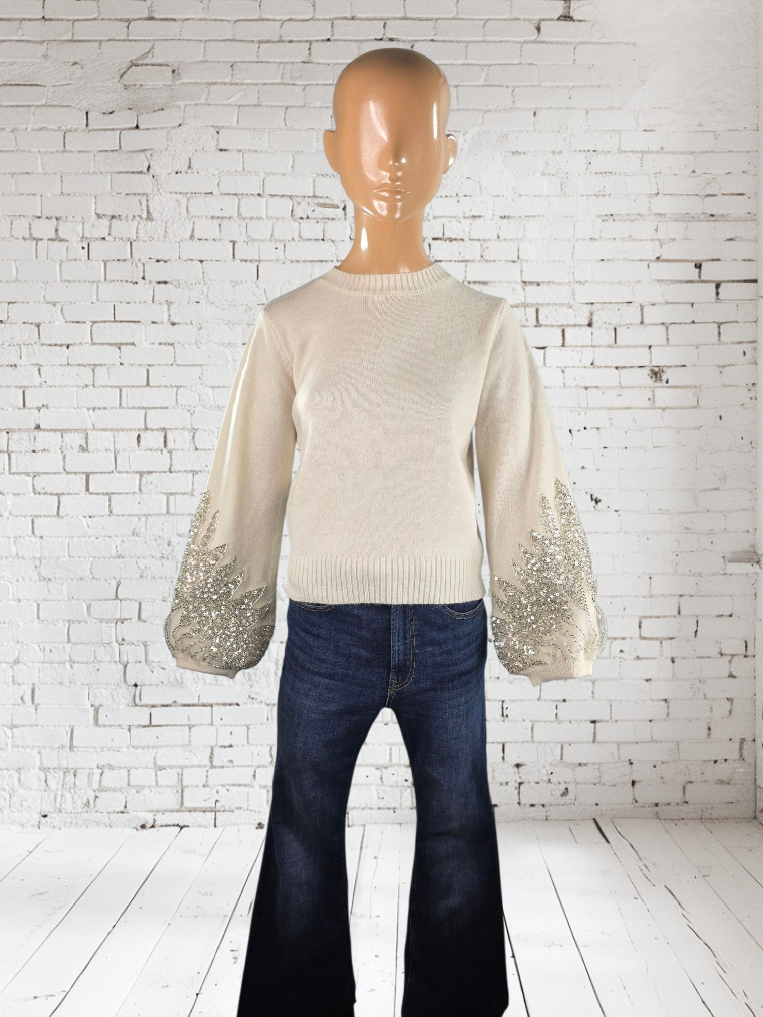 Women's Fitted Long Sleeve Premium Jumper with Sequins Detailing