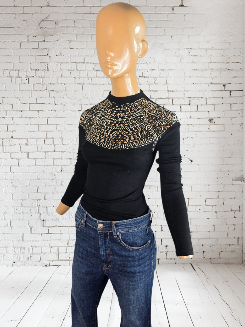 Luxury Evening Long Sleeve Top with Sparkling Detailing