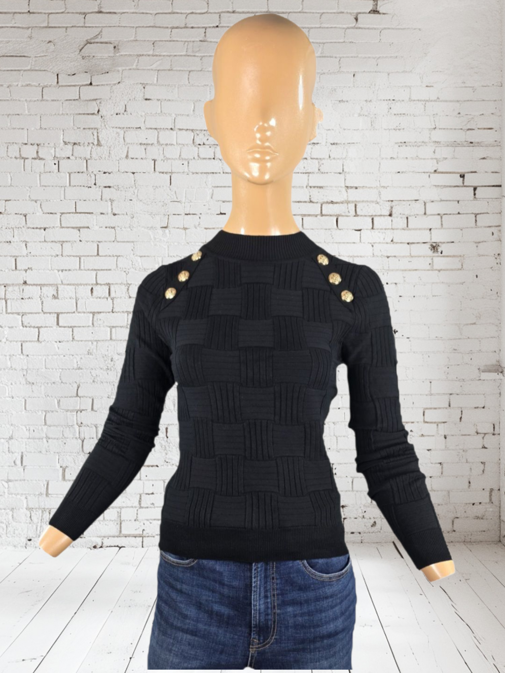 Womens Button-Shoulder Ribbed-Knit Fitted Top